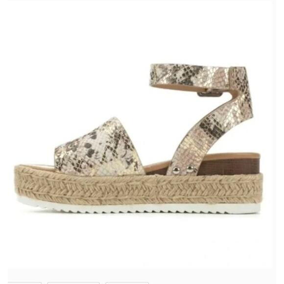 Soda Shoes - Soda sz 6‎ espadrille faux snakeskin open toe  platform wedge